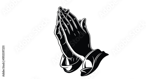 Praying hands silhouette in black and white