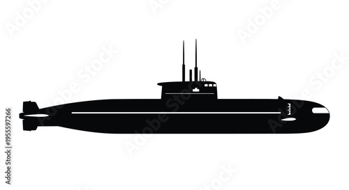 Silhouette of a submarine with periscope and fins