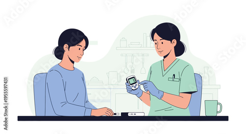 Doctor checking patient's blood sugar level with glucose meter, diabetes care concept