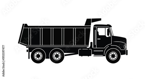 Silhouette of a large dump truck with silhouette