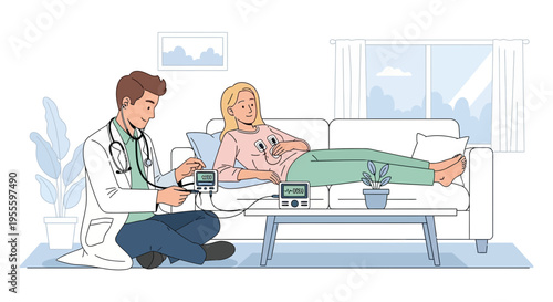 Doctor checking patient's vital signs at home, medical check-up, healthcare concept