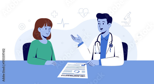 Doctor consulting patient about medical results, healthcare concept, doctor-patient relationship