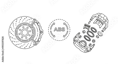Car Brake System Components Closeup.