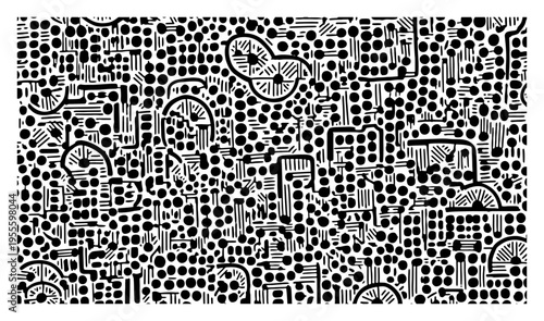 Hand drawn abstract geometric pattern with dense dots and lines texture