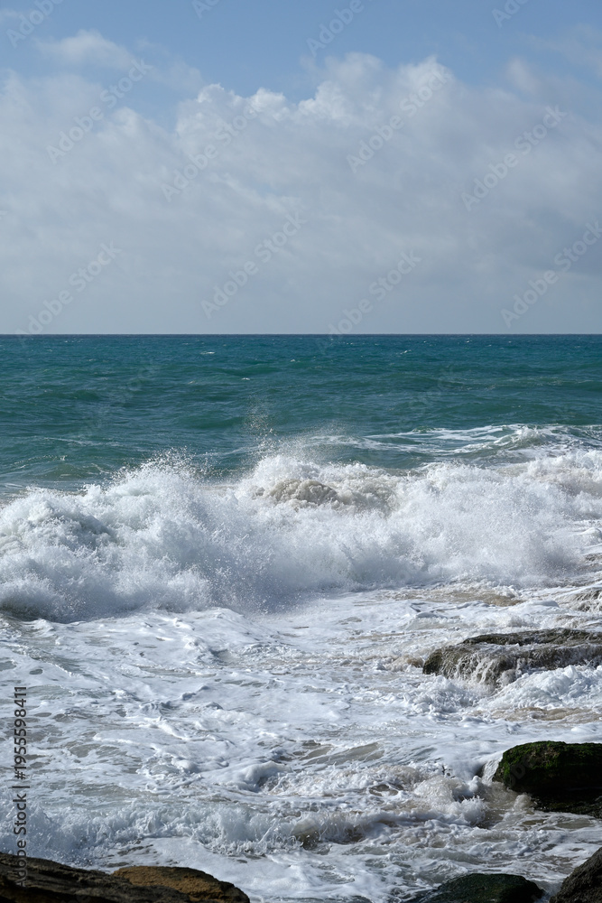 Fototapeta premium Sea, beach and rocks at cape trafalgar, spain, europe.