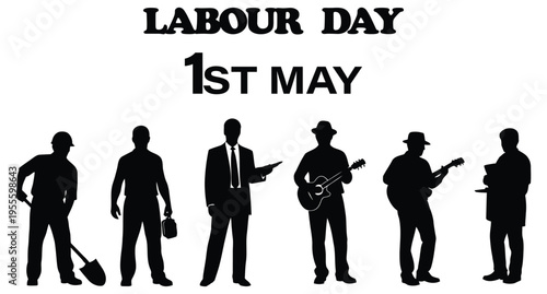 Labour day celebration on may 1st with workers' silhouettes