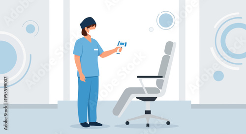 Nurse checking patient's temperature with infrared thermometer, medical checkup, health screening