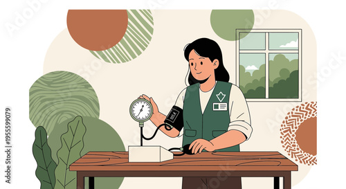 Nurse checks blood pressure with sphygmomanometer, medical checkup, healthcare concept