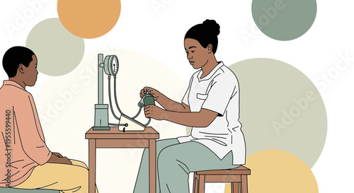 Nurse checks patient's blood pressure with sphygmomanometer, healthcare concept