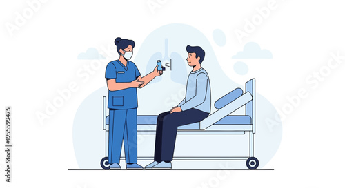 Nurse checks patient's temperature with thermometer, medical examination in clinic
