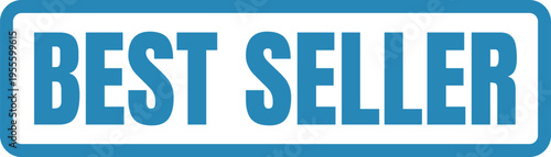 A bold blue rectangular best seller sign for marketing products in a retail store environment Vector, illustration Stamp Icon.