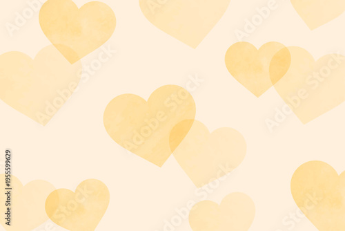 水彩風オレンジのハートが散りばめられたロマンチック背景パターン素材