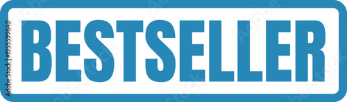 A bold blue rectangular graphic label featuring the word bestseller in a clean modern sans font Vector, illustration Stamp Icon.