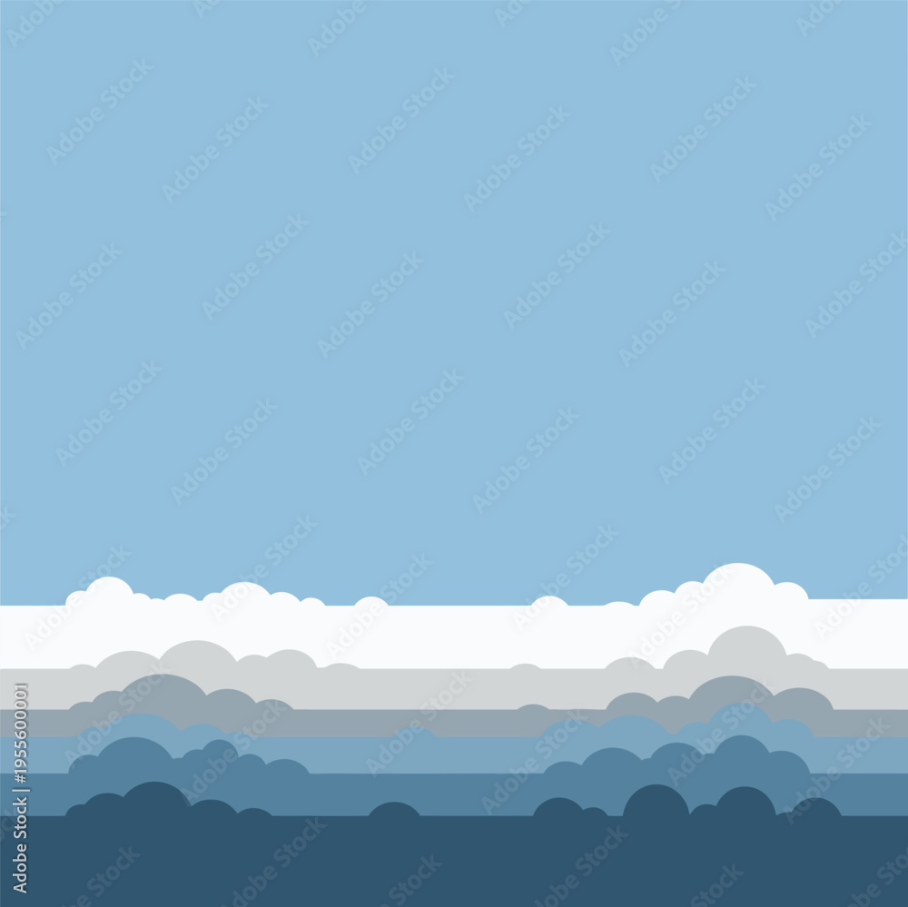 Fototapeta premium A minimalist flat vector illustration featuring layers of stylized clouds against a clear sky