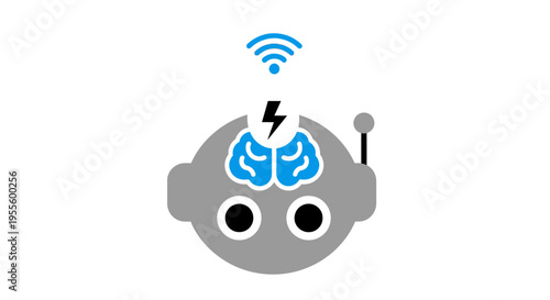 Conceptual illustration of an intelligent robot with a wireless connection and a digital brain