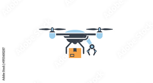 Illustration of a drone carrying a package, representing automated delivery systems