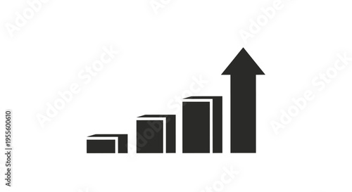 Graphic representation of upward trend and growth with ascending bars and a prominent arrow
