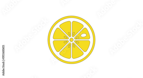 Graphic illustration of a vibrant yellow lemon slice on a clean white background