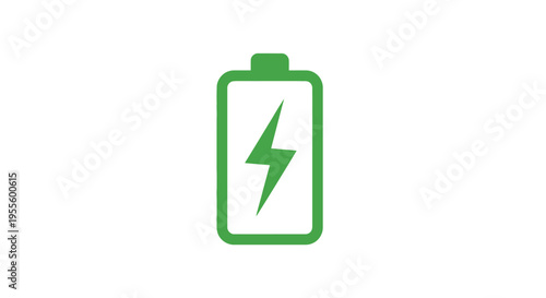 Green Battery Icon Depicting Charge and Energy on a White Background