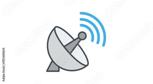 Illustrated depiction of a satellite dish transmitting wireless communication signals across space