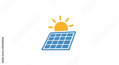 Illustration depicting a solar panel with the sun, signifying renewable energy and sustainable power
