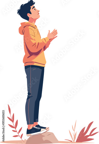 Illustrazione uomo ragazzo donna o ragazza che pregano tristi o compassione evento religioso o paura vettoriale