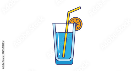 Refreshing summer beverage with orange garnish and a stylish yellow straw in a clear glass