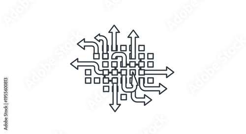 Abstract illustration of complex pathways and decision-making depicted through directional arrows
