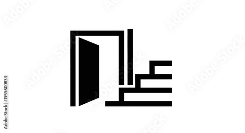 A black and white minimalist logo design featuring a stylized doorway