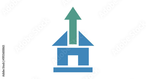 Abstract illustration of a house with an arrow pointing upwards symbolizing growth and progress