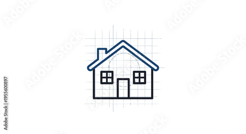Minimalist blueprint of a house icon with grid lines, ideal for architectural concepts
