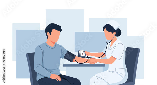 Nurse taking patient's blood pressure, medical checkup, healthcare concept