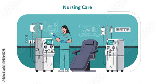 Nurse in Futuristic Dialysis Unit with Advanced Medical Technology and Patient Chair