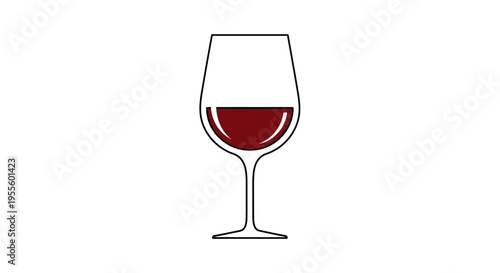 Minimalist Illustration of a Wine Glass Filled with Red Wine, Isolated on White Background