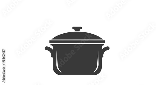 Minimalist silhouette depiction of a cooking pot with a lid on a clean white background