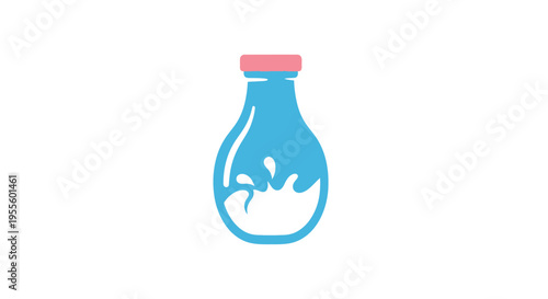 Minimalist Milk Bottle Design Featuring a Splash of Freshness on White Background