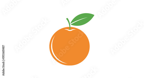 Simple orange fruit icon with leaf, fresh, juicy, food, nature, healthy, design vector