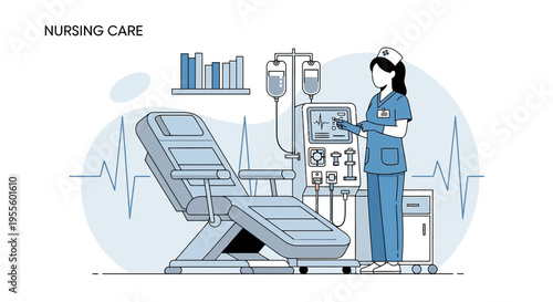Nurse Operating Dialysis Machine for Kidney Treatment in Clinic