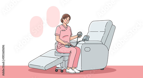 Nurse operating medical equipment in a clinic, healthcare, medical treatment