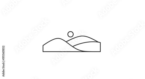 Minimalist landscape illustration featuring rolling hills and a sun element, nature art