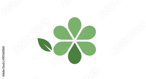 Minimalist green floral design with a single leaf against a white backdrop composition