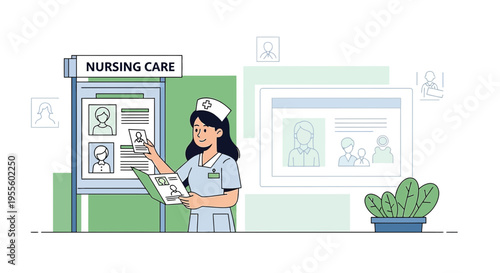 Nurse Showing Patient Information on Board, Healthcare Concept
