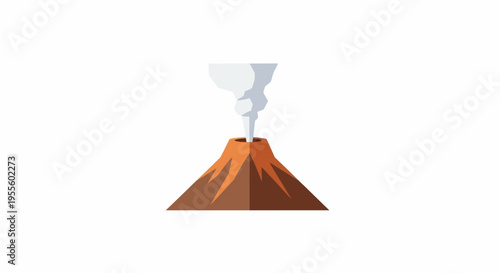 Stylized Vector Illustration of an Active Volcano Erupting Smoke into the Atmosphere