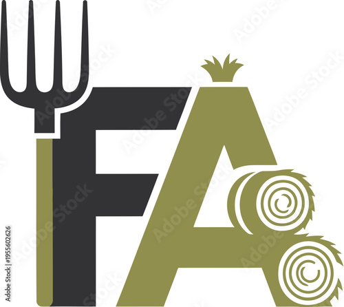 Traditional Farm Tools Logo F as Pitchfork, A as Hay Bale