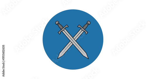 Crossed Swords Emblem within a Blue Circle against a White Background for Design