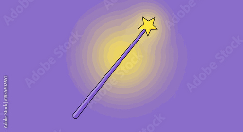 Illustration of a whimsical magic wand with a radiant star tip against a gradient background