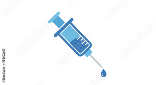 Illustration of a Syringe with a Blue Fluid Drop for Medical, Health and Vaccination Purposes