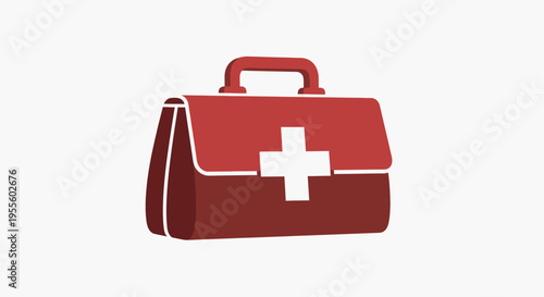 Medical emergency kit illustration with red color, white cross and handle on white background