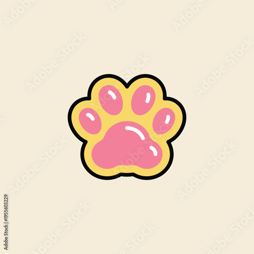 Cute paw print with pink pads and yellow outline. Soft background enhances playful, gentle feel. Ideal for children's themes or pet-related content. Simple design draws attention to joyful