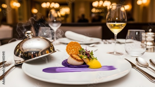 Luxury Scallop Entree Reveal Steaming Cloche Fine Dining